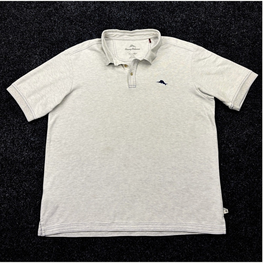 Tommy Bahama Mens XL Supima Cotton Blend Polo Shirt Light Gray Short Sleeve